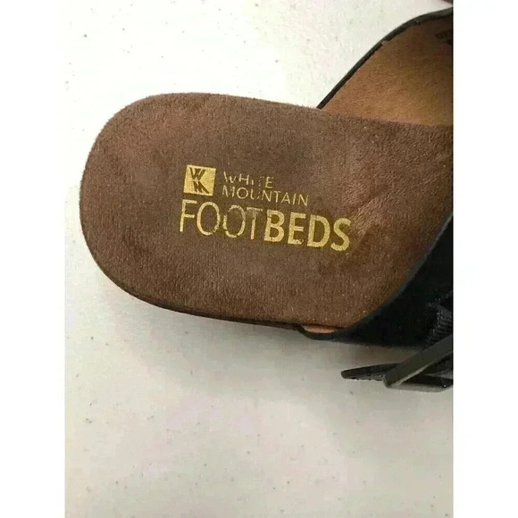 White Mountain Footbeds Leftover 6.5M Black Toe Sandals Buckle Side Slip On - Picture 2 of 6